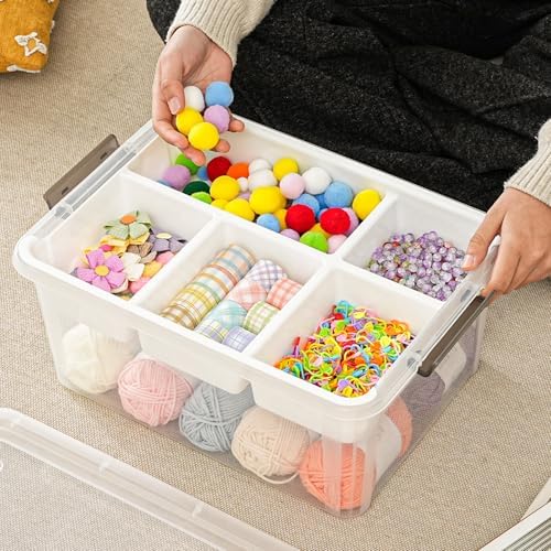 17 QT Stackable Clear Craft Organizers and Storage Box with Removable Tray
