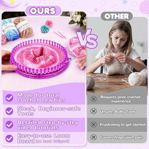Knitting Loom Kit with Storage Bag,Looms,Yarn, Pom Pom Maker & Crochet Hook