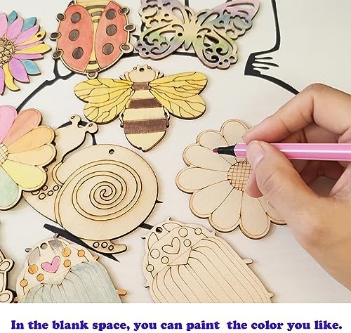 54PCS Unfinished Blank Wooden Insect Cutouts Craft for Kids | suit for Children's Painting DIY Room Decoration Gift Giving Surprise (54 Insect)