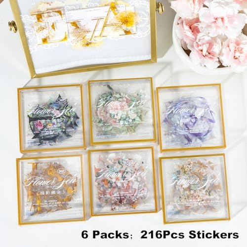 216 Pcs Floral Alphabet and Number PET Stickers for Scrapbooking