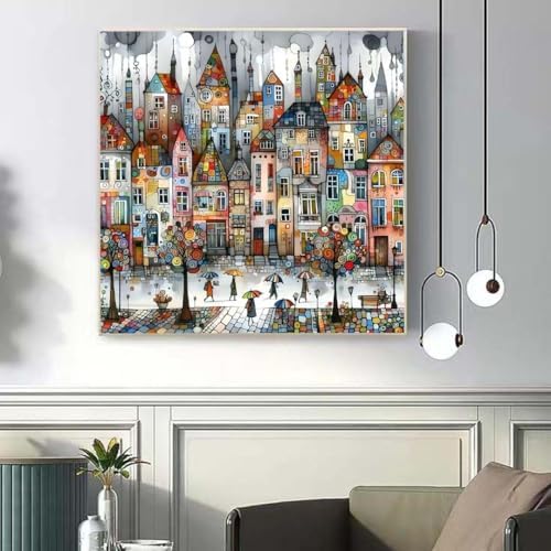 OJTOYART 5D Castle House Diamond Art Kits for Adults,Colorful Umbrella Full Round Drill Diamond Painting Kits,DIY Diamonds Dots Paint by Gem Art,Beginner Home Wall Decor 13.79 X 13.79 Inch