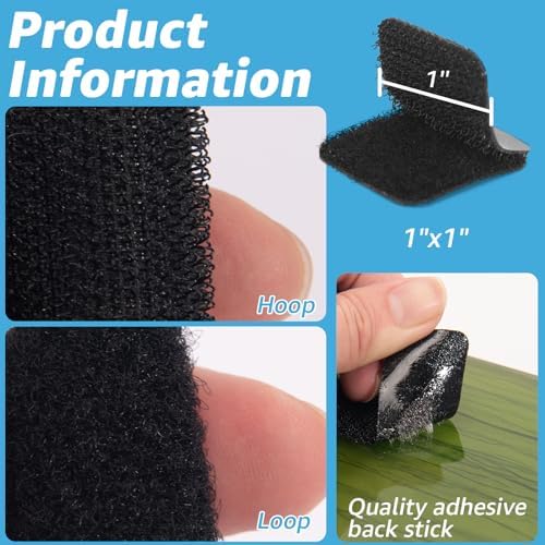Art3d 48 Sets Hook and Loop Tape, 1"x 1" Sticky Back, Heavy Duty