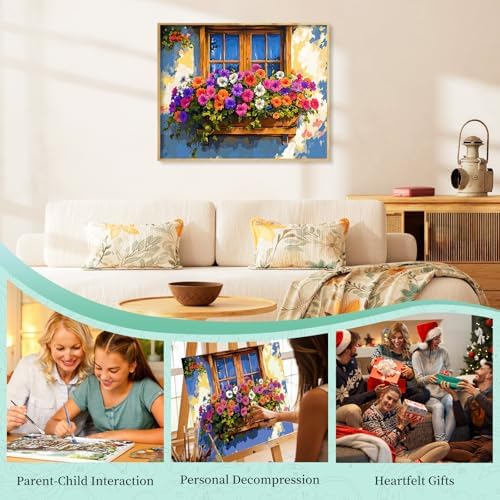 Paint by Numbers Kit for Adults, Flower Window DIY Painting Kit, 16x20 Inch