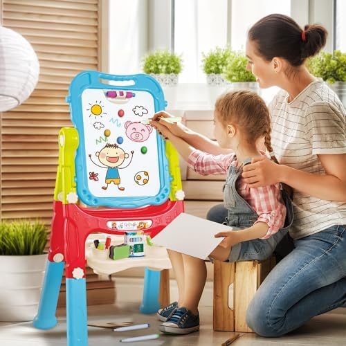Toddler Art Easel for Kids, Chalkboard & Whiteboard with Drawing Tools