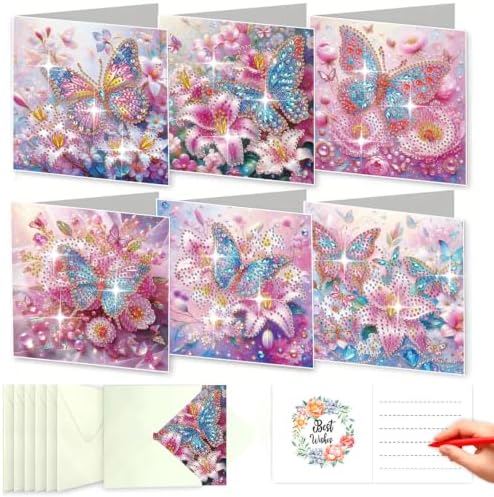 LSQFS 6Pcs Butterfly Diamond Painting Greeting Cards Kits for Adults