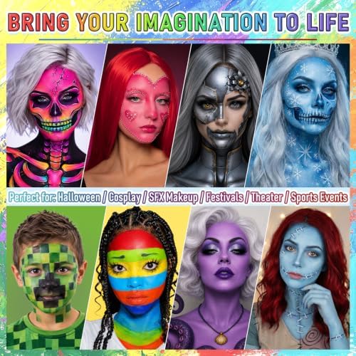 UCANBE 20 Colors Oil-Based Face Body Paint Kit, 10 Brushes & Setting Powder