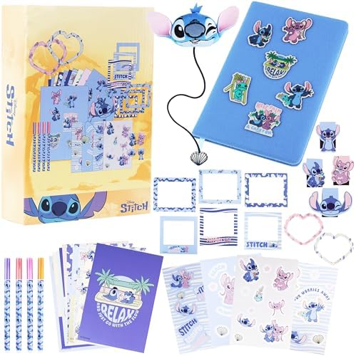 Get Trend Disney Stitch Scrapbook Kit for Kids with Notebook, Stickers, Pens, Bookmarks, Frames, Patches, Creative Art Supplies, Gifts for Kids (Blue Stitch)
