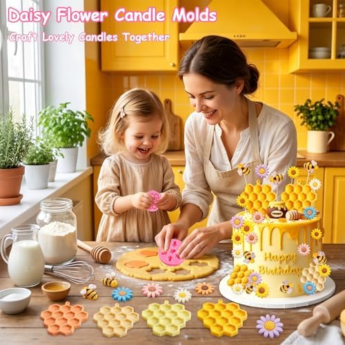 Bumble Bee Silicone Mold 4Pcs Honeycomb Sunflower Fondant Molds Beehive Candy Molds Honeybee Chocolate Mold for Chocolate Fondant Candy Cookies Cupcake Cake Sugar Dessert Ice Cube Soap Candle