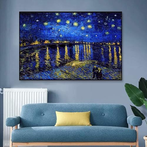 VeGuude Diamond Painting Kits for Adults, Van Gogh Starry Night over the Rhône Diamond Art for Beginner DIY Round 5D Paint with Diamonds Gem Full Drill Diamond Dots for Home Wall Decor Gifts 16x12inch
