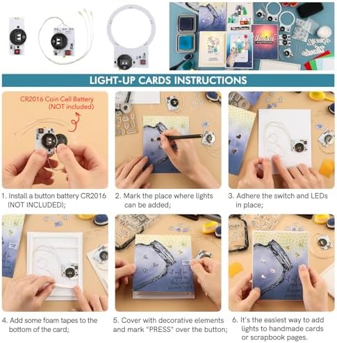 Self-Adhesive Light-Up Units with Warm White LEDs for Card Making,6PCS Light Units with 3LEDs Easy Lights for Making Light-Up Cards,Add Lights to Handmade Shaker Cards,Scrapbook Page Without Battery