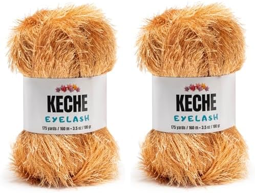 Eyelash Fun Fur Yarn - Premium Soft Crochet Yarn DIY Hand Knitting 100% Polyester 175 Yds 3.53 Oz (Pack of 2) - Camel