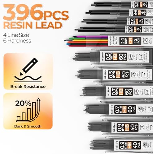 Nicpro 22PCS Art Mechanical Pencil Set， Metal Drawing Sketching With Eraser