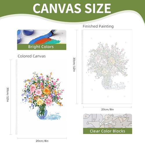 4 Pack Framed Paint by Numbers Kit for Adults Beginner with Wooden Easel, Flowers Vase Easy Paint by Numbers with Frame, DIY Adult Paint by Numbers Kits on Canvas Framed for Home Decor Gift 8x12 Inch