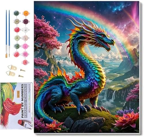ldazao Dragon Framed Paint by Numbers Kit for Adults Beginner Colourful Dragons Adult Paint by Number Artist Kits for Gift Home Wall Decor 9.5x12 Inch