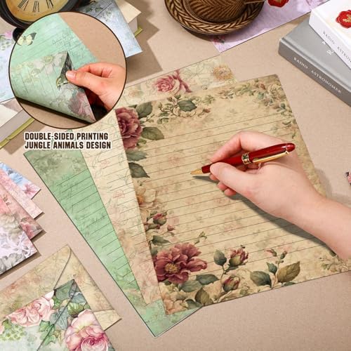 TaoBary 160 Pcs Vintage Floral Stationery Paper and Envelopes Set
