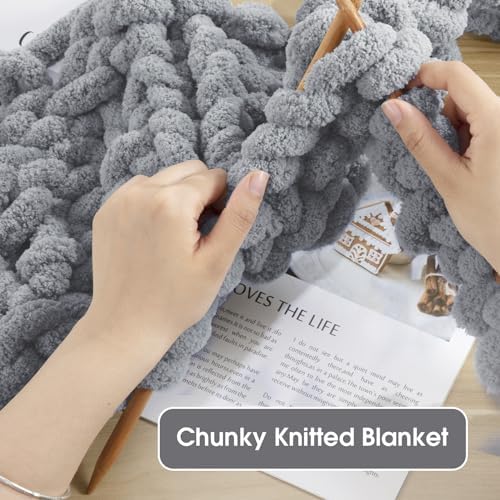 MABOZOO Assorted Chunky Yarn for Hand Knitting 8 Pack, Fluffy Jumbo Chenille Yarn, Soft Plush Yarn Bulky, Giant Thick Fuzzy Yarn for Arm Knitting,4 White & 4 Grey, 31.7 Yds/8 Oz Each