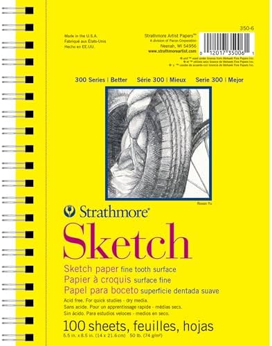 Strathmore 300 Series Wire Bound Sketch Pad, 50 lb. Paper, 5.5 X 8.5 inches, 100 Sheets (350-6)