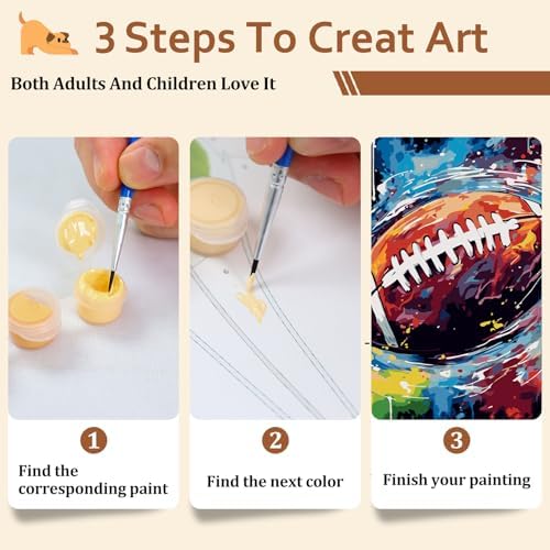 Reivworl Football Paint by Numbers Kit for Adults Beginner, 20" Wx16 L Football Paint by Number for Adult, Acrylic Painting Kits with Canvas for Gifts and Wall Decor