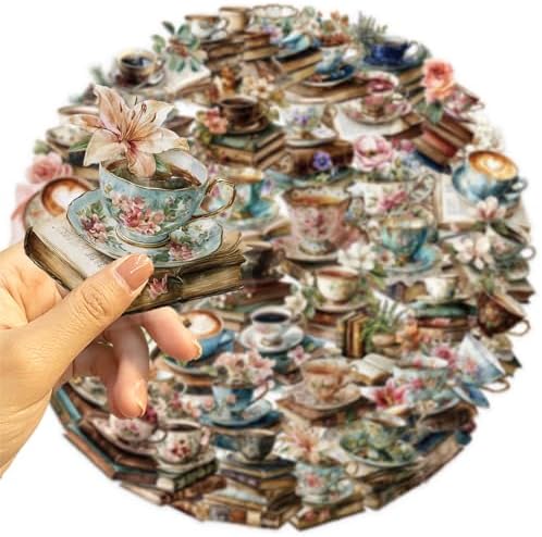 50 PCS Vintage Coffee Book Stickers for Scrapbooking Journaling Junk Journal Supplies -Retro Reading Sticker Waterproof Transparent PET Aesthetic Decals for Resin Crafts Decorative Art Crafts (Read)