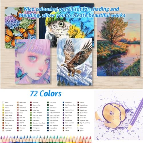 H & B Art Supplies, 72Pack Drawing Supplies for Adults, Drawing Kit with Holiday Coloring Book, Oil-Based Colored Pencils for Artists