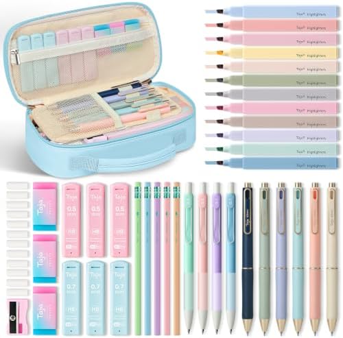 Taja Cute Pencil Case With School Supplies, 39 PCS, Stationery Set, Blue