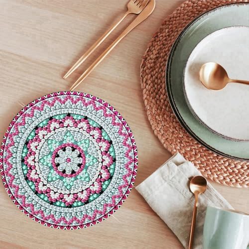 ijbnhd 8 Pack Mandala Diamond Art Coasters Kits 4x4 inch (Cork Wooden Pad)