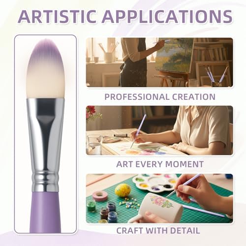 12Pcs Filbert Professional Artist Watercolor Paint Brush Set, Purple