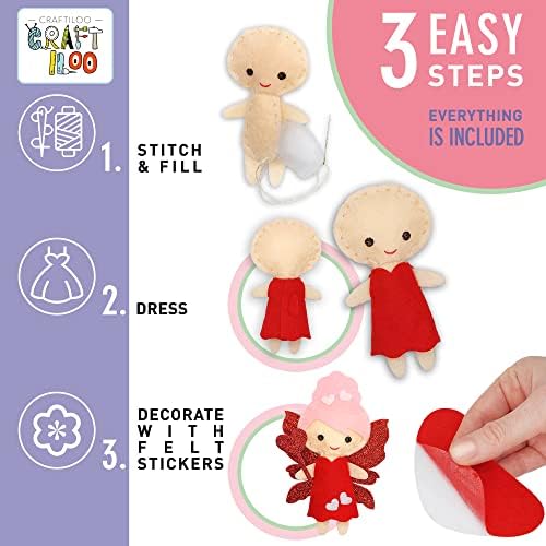 Fairy Sewing Kit for Kids Ages 5-12 - Beginner Kit, 5 Pre-Cut Felt Dolls
