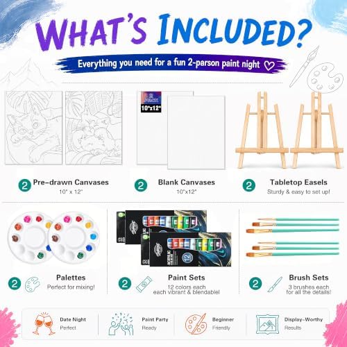 QUANWAISJ Sip and Paint Kit for Adults, Pre Drawn Canvas for Painting for Adults, 2 Pack Canvas Painting Kit, Paint Party Kit, Date Night Activities for Couples (Leisurely Cat)