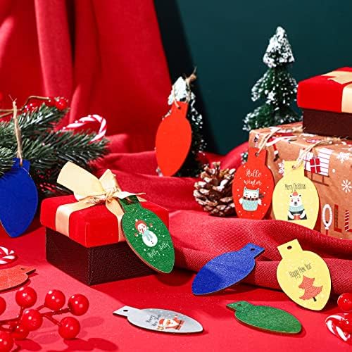 Queekay 50 Pcs Christmas Unfinished Wooden Light Bulb Wooden Slices Blank Hanging Decorations with Rope Unfinished Predrilled Discs for Christmas Crafts DIY Decoration(Multi Colors)