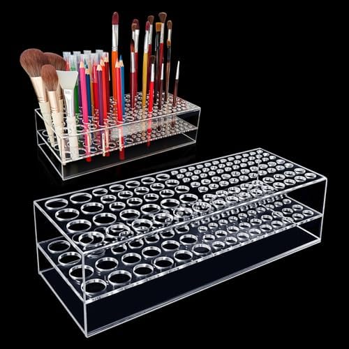 Acrylic Paint Brush Holder 105 Holes Clear Paintbrush Holder Organizer Artist Brush Holder Paint Brush Stand Rack for Pens Pencils Artist