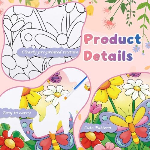 Anseal 12 Packs Pre Drawn Canvas to Paint, 4" X 4" Spring Pre-Printed Paint Party, Pre Stretched Canvas Outline Painting Boards for Paint Lovers, Party Favor