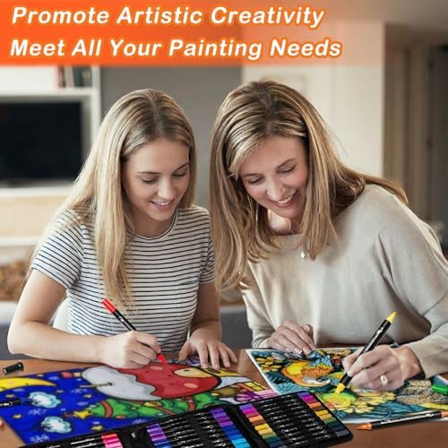 TANMIT 48 Colors Dual Tip Acrylic Paint Markers, Paint Pens Set with Brush Tip and Fine Tip For Fabric, Rock, Wood, Glass, Eggs, Scrapbook, DIY Crafts Making Art Supplies - Teacher Appreciation Gift