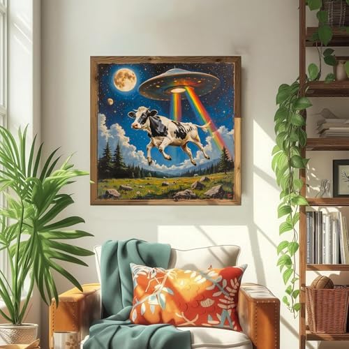 ICYANART UFO Paint by Numbers Kit for Adults, Funny Paint by Number Kits | UFO Paint by Number for Adults Beginners, Acrylic Cow Painting by Numbers, Easy Number Painting for Gifts and Decor 16x20 In