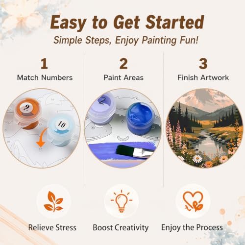 AUKELHJ 4 Pack Framed Paint by Numbers Kit for Adults, Nature, 8x12 inch | Paint by Number for Adults, Beginner Friendly, Framed Canvas, Easel Included, Fun and Relaxing, Gifts Box, Home Wall Decor