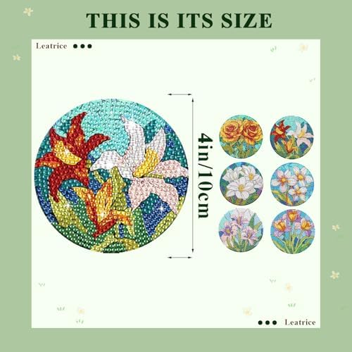 Leatrice 6 Pcs Diamond Art Coasters Small Diamond Painting Kits for Adults