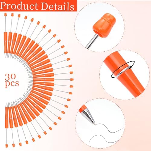 30Pcs Orange Beadable Pens Beaded Ballpoint Pens Bulk for DIY Writing