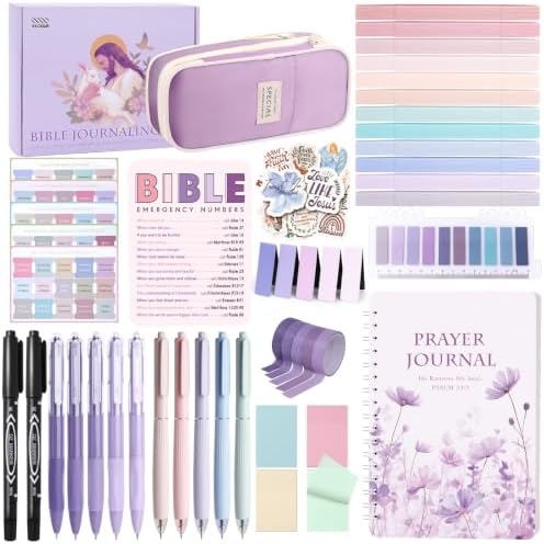 XKDOUS 50 Bible Study Supplies Journaling Kit with Journal and Case, Purple