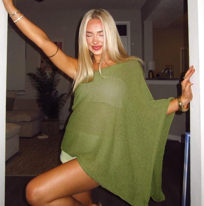 Women Sheer Poncho Shawl Top Lightweight Knit Pullover Beach Cover Up Tops