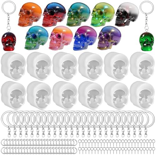 12 PCS Mini Skull Resin Molds, Little Skull Molds 12 Pcs Key Ring Accessory