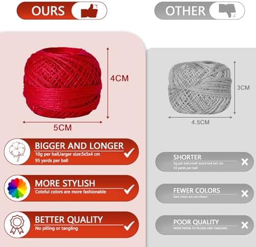 Soft 1500Y 15 Pearl Balls Cardinal Size 8 Rainbow Colors for Crochet Hardanger Cross Stitch Needlepoint Hand Embroidery