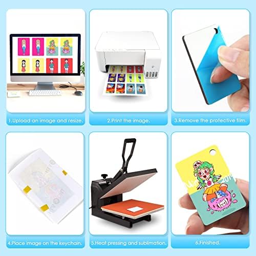 HTVRONT Sublimation Keychain Blanks - 120Pcs with Blue Protective Film - MDF Rectangle Keychain with Tassels - Heat Transfer Double Sided