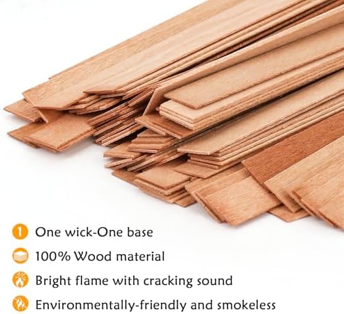 150pcs Wood Wicks for Candles Making,50pcs Wooden Candle Wicks,50pcs Wick Stickers,for Soy Wax, Beeswax, Coconut Wax - DIY Candle Making Supplies for Beginners & Professionals