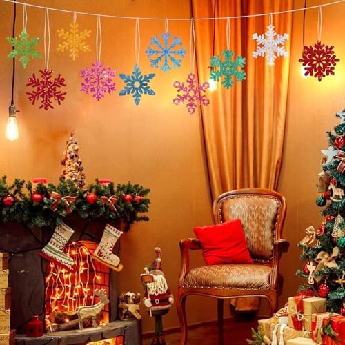 40Pcs Unfinished Paintable Blank Wooden Christmas Snowflake Festival Decoration Ornaments, Xmas Tree Hanging Wood Slices for DIY Art Crafts Party Supplies