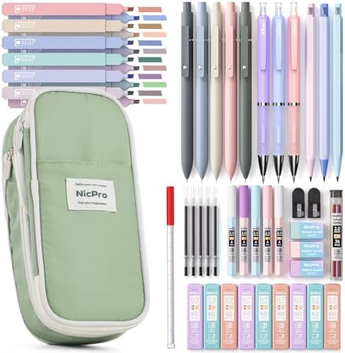 Nicpro School Supplies Stationary Set with Pencil Case, 50 PCS Green