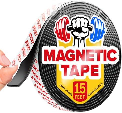 Super Sticky Magnetic Tape for DIY & Crafts, 15ft x 1/2in (4.5m x 1.25cm)