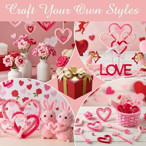 Caydo 300 Pieces Pink Pipe Cleaners, Thick Fluffy Chenille Stems Bulk for Arts & Crafts Making and Home Decorations