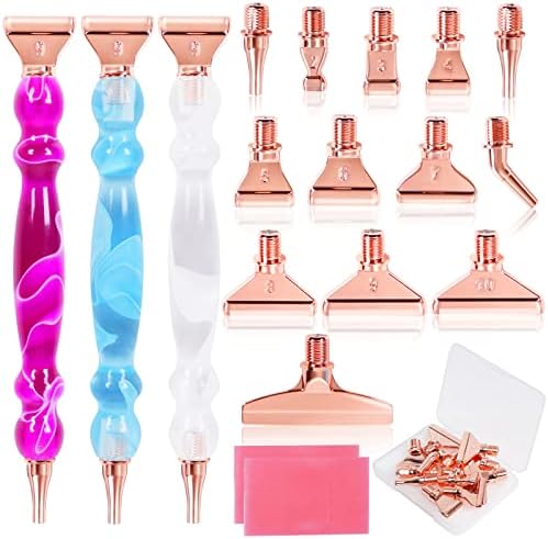 29 PCS Metal Thread Tips Diamond Painting Tools, 3 Art Pens,13 Upgraded Variety of Stainless Steel Tips, No Loosen, Diamond Painting Accessories for DIY Craft, (WBRR)