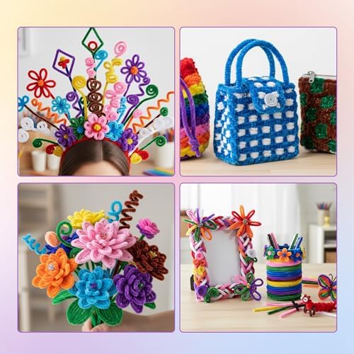 Caydo 200PCS Glitter Pipe Cleaners Craft, Sparkly Pastel Chenille Stems for Flower Making, DIY Art Creative Projects and Holiday Party Decorations