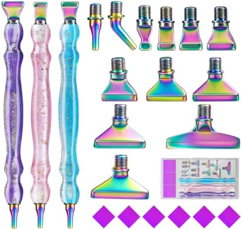 Diamond Art Pens, 21Pcs Diamond Painting Pen Kit, Dimond Painting Accessories Tools with Stainless Steel & Colored Threaded Metal Tips, Ergonomic Design Gem Art Kits for DIY Art Supplies